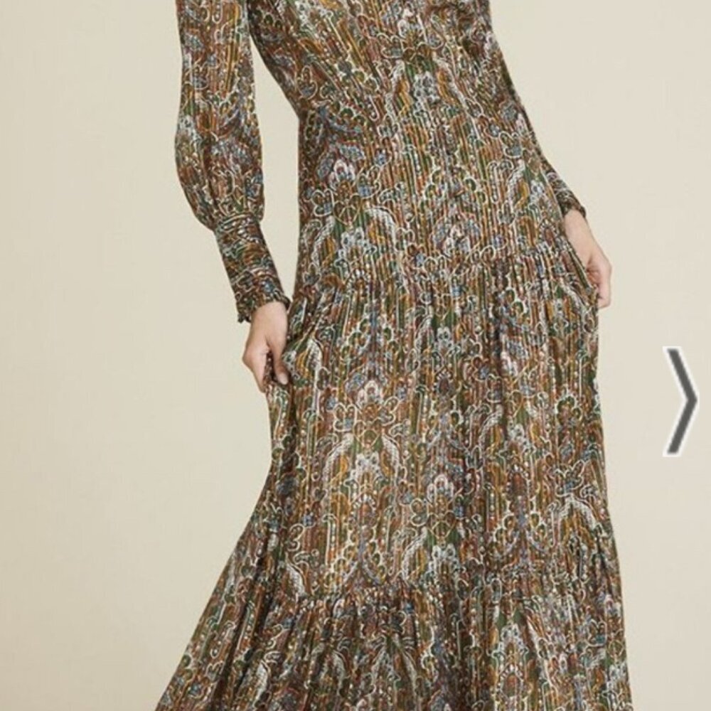 Veronica Beard Monali Dress Paisley Print Flowing Maxi Silhouette Blouson Sleeve